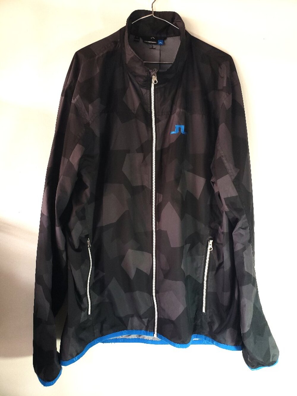 J Lindberg Black Gray Blue Zp up Windbreaker Windpro Shell Jacket w/ Pockets